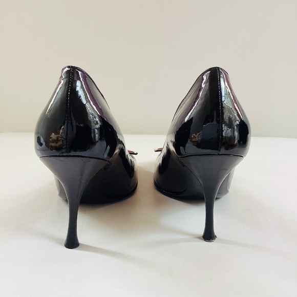 Celine Black Patent Leather Silver Plaque Square Toes Pumps SZ 6/36 - Picture 7 of 8